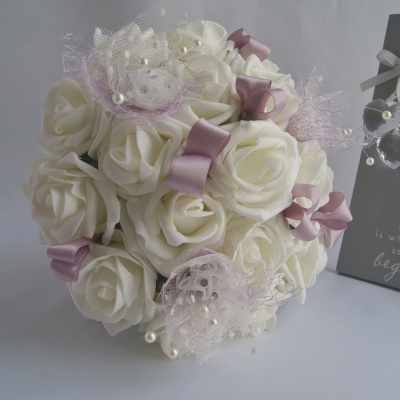 Artificial Ivory Foam Roses Bridesmaid Bouquet